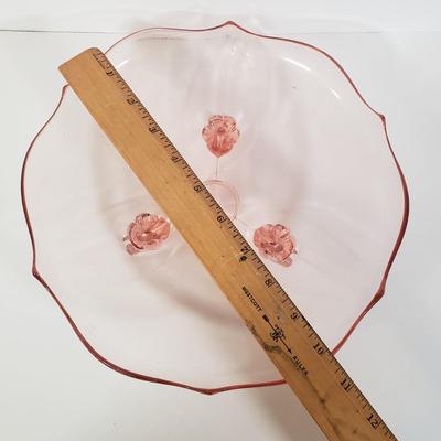 LOT 185K: Pink Depression Glass Decorative Bowl, Footed Dish, Stemware & More