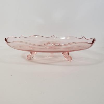 LOT 185K: Pink Depression Glass Decorative Bowl, Footed Dish, Stemware & More