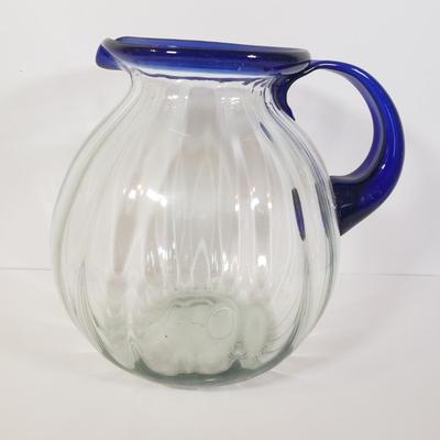 LOT 186K: Large Collection of Blue Glass-Moon & Stars, Button & Cane Patterns, Hand Blown Pitcher & More