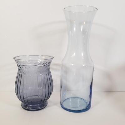 LOT 186K: Large Collection of Blue Glass-Moon & Stars, Button & Cane Patterns, Hand Blown Pitcher & More