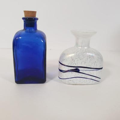 LOT 186K: Large Collection of Blue Glass-Moon & Stars, Button & Cane Patterns, Hand Blown Pitcher & More