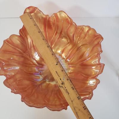 LOT 187K: Yellow West German Candlesticks, Large Iridescent Orange Bowl & More