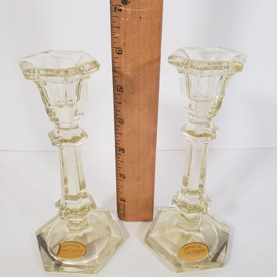 LOT 187K: Yellow West German Candlesticks, Large Iridescent Orange Bowl & More
