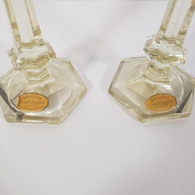 LOT 187K: Yellow West German Candlesticks, Large Iridescent Orange Bowl & More