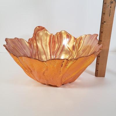 LOT 187K: Yellow West German Candlesticks, Large Iridescent Orange Bowl & More
