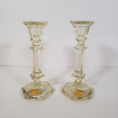 LOT 187K: Yellow West German Candlesticks, Large Iridescent Orange Bowl & More