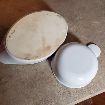 LOT 190K: Fiesta Blue Ice Lip Pitcher with Collection of Dishes & Bakeware