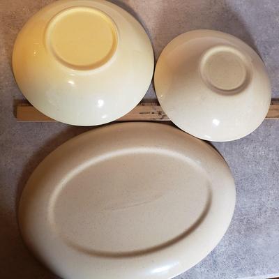 LOT 193K: Signed Hendersen Redware Pottery Mug with Vintage Rooster Dishes & Pitcher