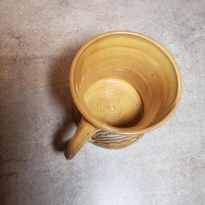 LOT 193K: Signed Hendersen Redware Pottery Mug with Vintage Rooster Dishes & Pitcher