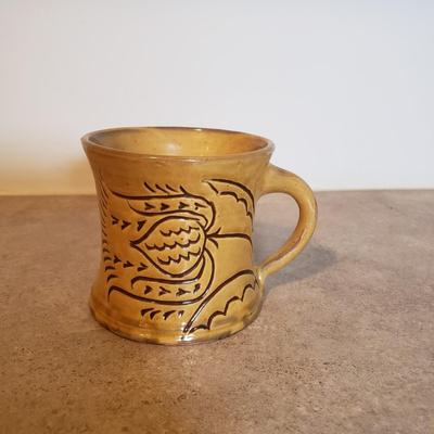 LOT 193K: Signed Hendersen Redware Pottery Mug with Vintage Rooster Dishes & Pitcher