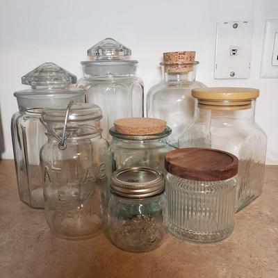 LOT 194K: L.E Smith Paneled Canisters, Atlas Glass Canning Jar & Assortment of Jars