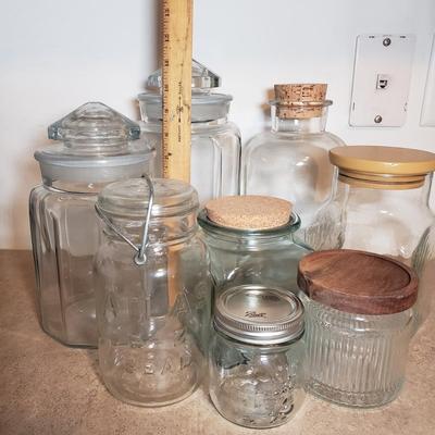 LOT 194K: L.E Smith Paneled Canisters, Atlas Glass Canning Jar & Assortment of Jars