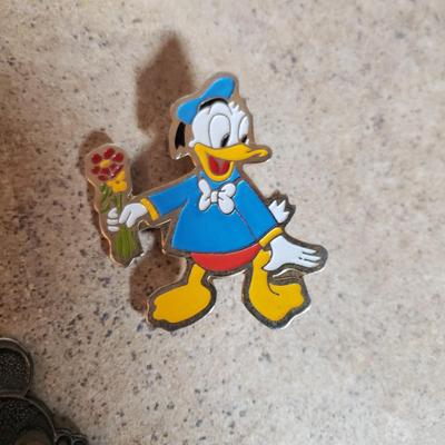 LOT 200K: Walter Baker & Co Hot Cocoa Spoon, Disney Spoons, Donald Duck Pin with Collection of Vibrant Mugs