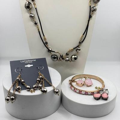 LOT 201J: Pink Bracelet & Earrings w/ Liz Claiborne Earrings & Necklace