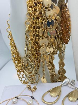 LOT 203J: Goldtone Necklaces, 14kt Gold Post Earrings & More