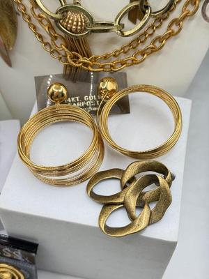 LOT 203J: Goldtone Necklaces, 14kt Gold Post Earrings & More