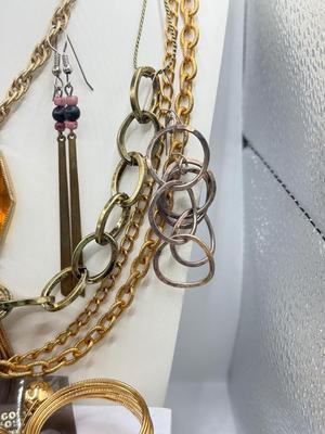 LOT 203J: Goldtone Necklaces, 14kt Gold Post Earrings & More