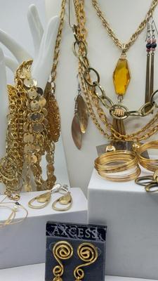 LOT 203J: Goldtone Necklaces, 14kt Gold Post Earrings & More