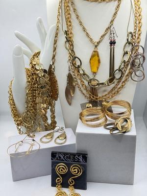 LOT 203J: Goldtone Necklaces, 14kt Gold Post Earrings & More