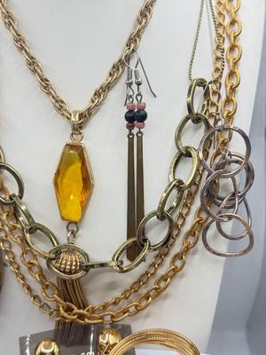 LOT 203J: Goldtone Necklaces, 14kt Gold Post Earrings & More