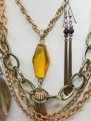 LOT 203J: Goldtone Necklaces, 14kt Gold Post Earrings & More