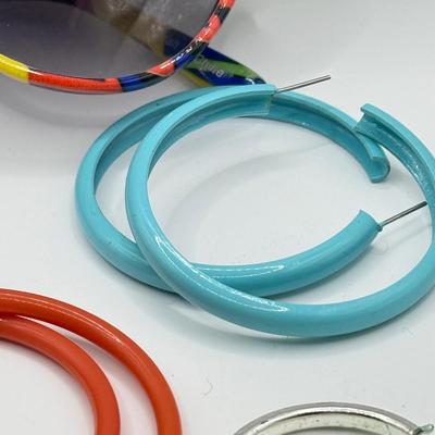 LOT 207J: Colorful Pierced Hoop Earrings w/ Sunglasses