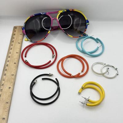 LOT 207J: Colorful Pierced Hoop Earrings w/ Sunglasses