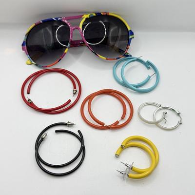 LOT 207J: Colorful Pierced Hoop Earrings w/ Sunglasses
