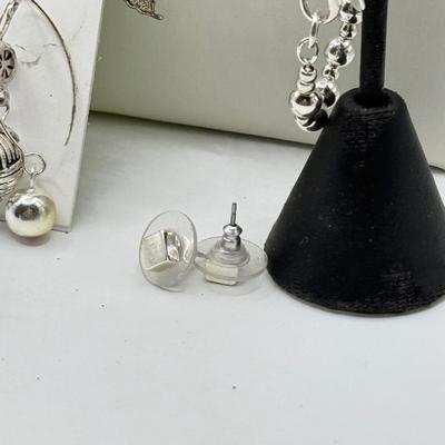 LOT 208J: Silvertone Jewelry: Coin Earrings, Tahari Necklace NIB, NWT Sigrid Olsen Pierced Earrings & More