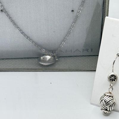 LOT 208J: Silvertone Jewelry: Coin Earrings, Tahari Necklace NIB, NWT Sigrid Olsen Pierced Earrings & More