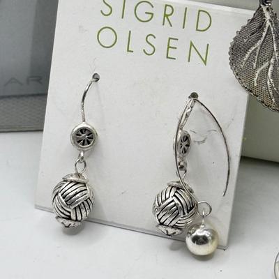 LOT 208J: Silvertone Jewelry: Coin Earrings, Tahari Necklace NIB, NWT Sigrid Olsen Pierced Earrings & More