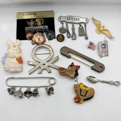 LOT 209J: Pin Collection: Woodward Gourmet, Goldtone Eagle, Le Chef & More