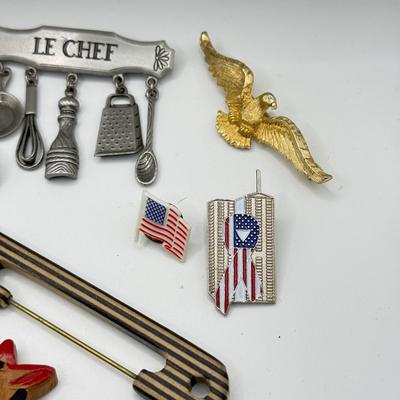 LOT 209J: Pin Collection: Woodward Gourmet, Goldtone Eagle, Le Chef & More