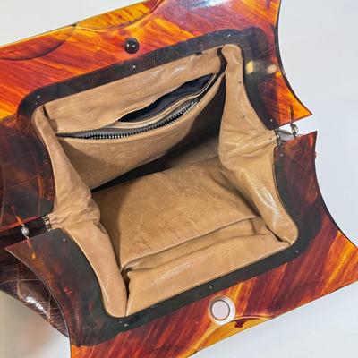 LOT 211L: Vintage Raina Brown "Crocodile" Leather Handbag w/ Tortoise Shell or Bakelite Opening (pre-1950s)