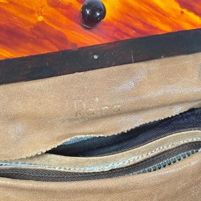 LOT 211L: Vintage Raina Brown "Crocodile" Leather Handbag w/ Tortoise Shell or Bakelite Opening (pre-1950s)