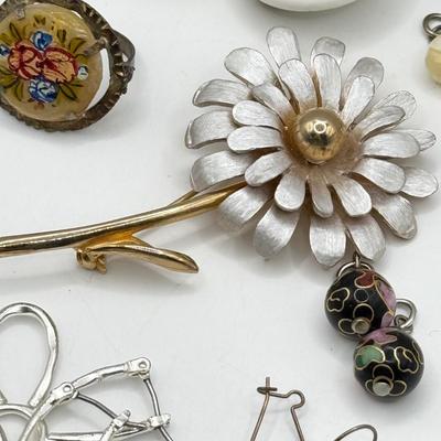 LOT 216J: Florals for Spring: Earrings, Pins, Ring & Cloisonne Bead Charms