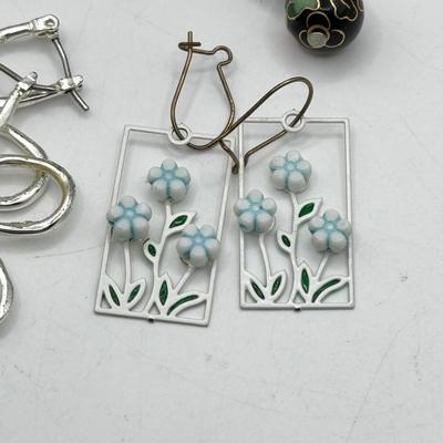 LOT 216J: Florals for Spring: Earrings, Pins, Ring & Cloisonne Bead Charms