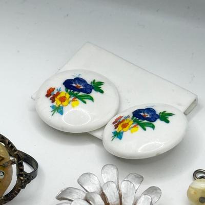 LOT 216J: Florals for Spring: Earrings, Pins, Ring & Cloisonne Bead Charms