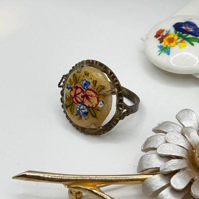 LOT 216J: Florals for Spring: Earrings, Pins, Ring & Cloisonne Bead Charms