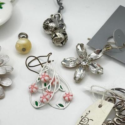 LOT 216J: Florals for Spring: Earrings, Pins, Ring & Cloisonne Bead Charms