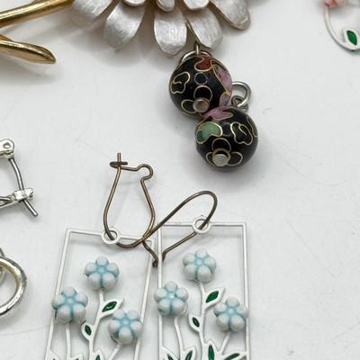 LOT 216J: Florals for Spring: Earrings, Pins, Ring & Cloisonne Bead Charms