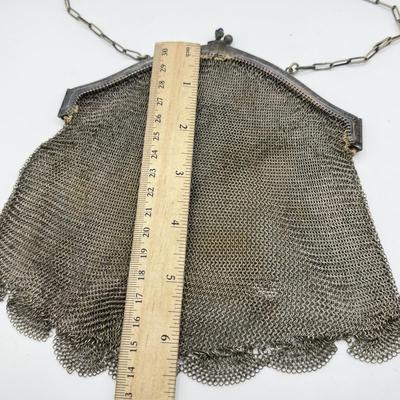 LOT 217J: Antique Mesh Link Chain Mail Handbag w/ Silver Clasp (acid tested)