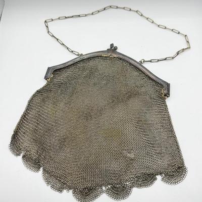 LOT 217J: Antique Mesh Link Chain Mail Handbag w/ Silver Clasp (acid tested)