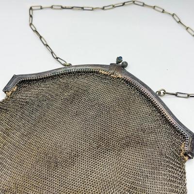 LOT 217J: Antique Mesh Link Chain Mail Handbag w/ Silver Clasp (acid tested)