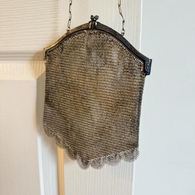 LOT 217J: Antique Mesh Link Chain Mail Handbag w/ Silver Clasp (acid tested)