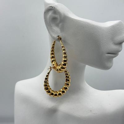 LOT 218J: 14kt Gold Bubble Hoop Pierced Earrings (acid tested - 5.35g)