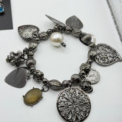 LOT 221J: Charm Bracelet w/ Hearts, 14k Gold Fill Charm Necklace & Pair of Charms & Symbolize Charm Sets