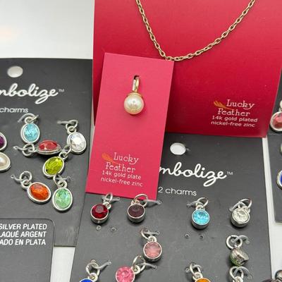 LOT 221J: Charm Bracelet w/ Hearts, 14k Gold Fill Charm Necklace & Pair of Charms & Symbolize Charm Sets