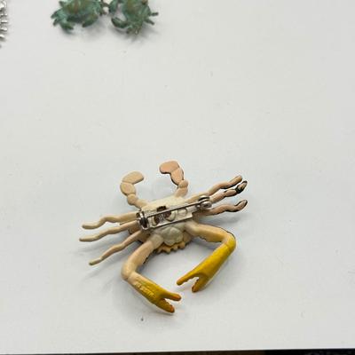 LOT 222J: Pewter Crab Cancer Zodiac Pendant, Large Flip Flop Pin, Crystal Earrings, Fish Earrings, Crab Earrings & More
