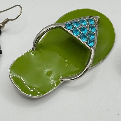 LOT 222J: Pewter Crab Cancer Zodiac Pendant, Large Flip Flop Pin, Crystal Earrings, Fish Earrings, Crab Earrings & More